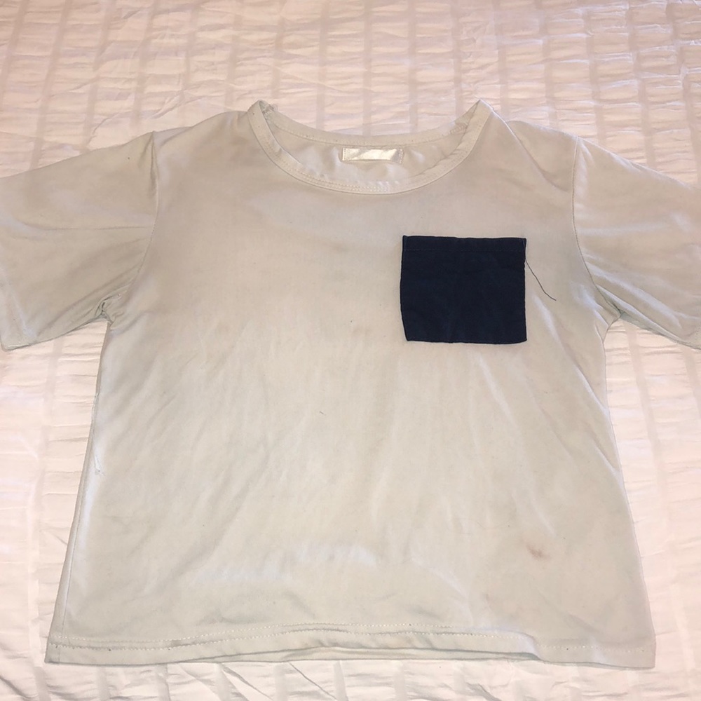 White Tee With Blue Pocket